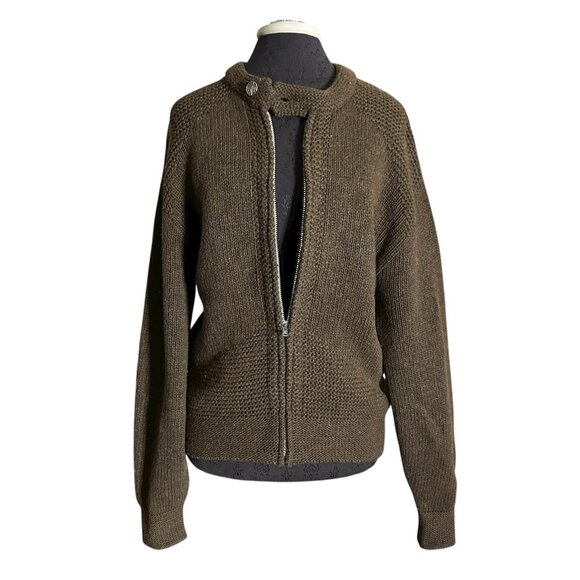 Vintage Brown Cardigan Women's Large Wool Knit Sweater Zip Front Long Sleeve - Picture 6 of 7